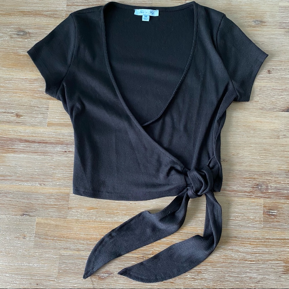 She+Sky Black Ribbed Crop Top